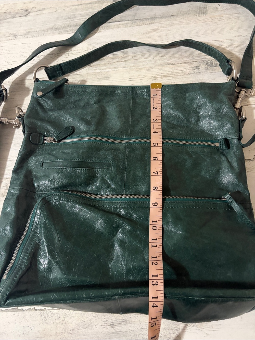 HOBO Dark Green Leather Convertible Crossbody Satchel - Picture 9 of 13